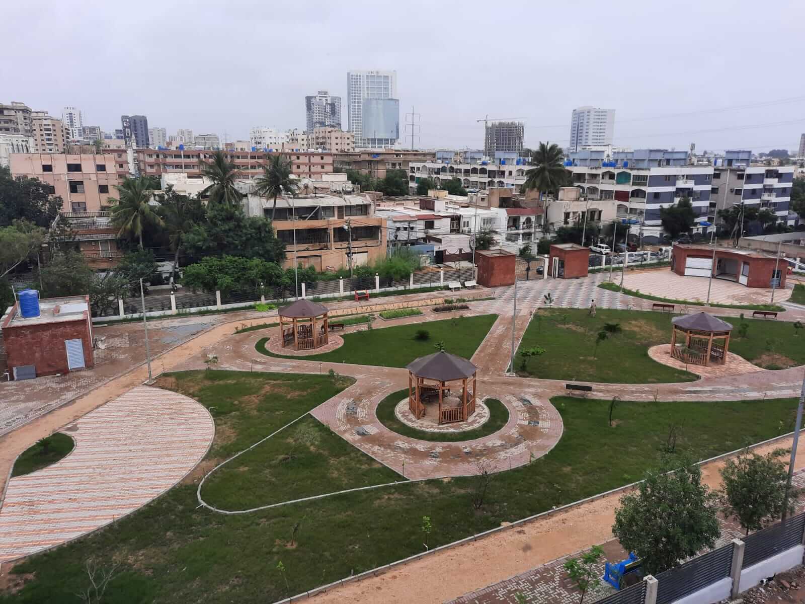 Dunes Marvel 3-Bedroom Apartment for Sale in Clifton Block 5 Karachi (2) Aerial view of community park with gazebos in Clifton Block 5 Karachi near Dunes Marvel
