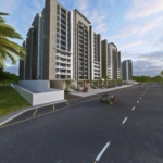 Multi-Story Luxury Flats At Saima Greens Residencia Near Airport, Gray Modern Buildings With Balconies, Palm Trees, Landscape