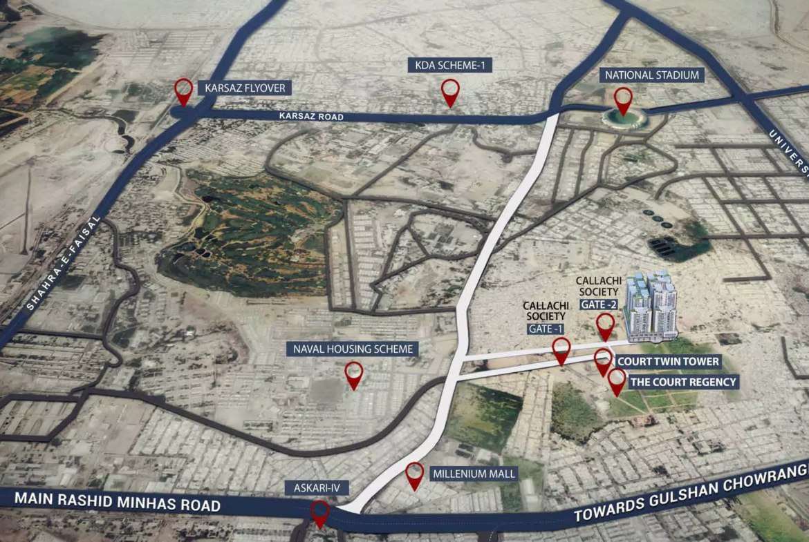 The Court Heights Location Map Luxury Flats for Sale In Karachi