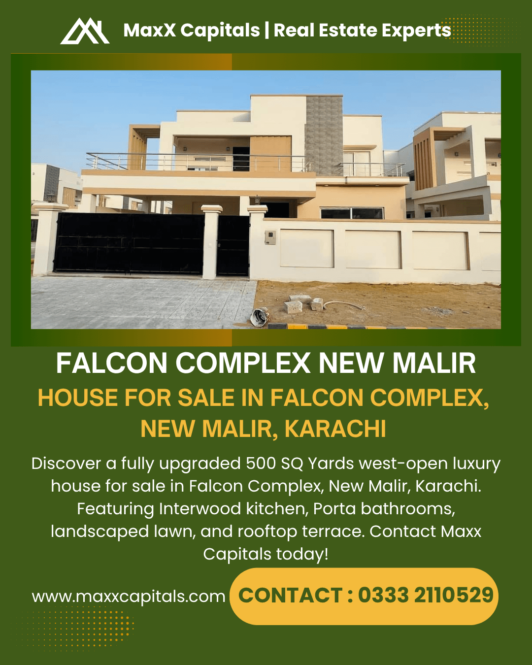 500 Sq Yards West-Open Luxury House For Sale In Falcon Complex, New Malir, Karachi