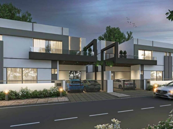 Modern Askari Villas At Askari Vi Karachi With White-Gray Facades, Glass Balconies, Gated Driveway, Parked Cars, Landscaping