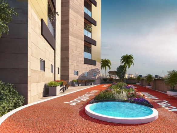 Rooftop Jogging Track With Pool And Gardens At Grand Monarch Seaside Residency Clifton Karachi