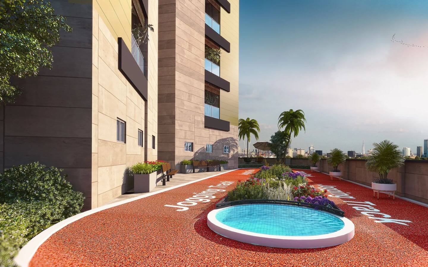 3-Bed Apartment for Sale at Grand Monarch Seaside Residency Clifton (8) Rooftop jogging track with pool and gardens at Grand Monarch Seaside Residency