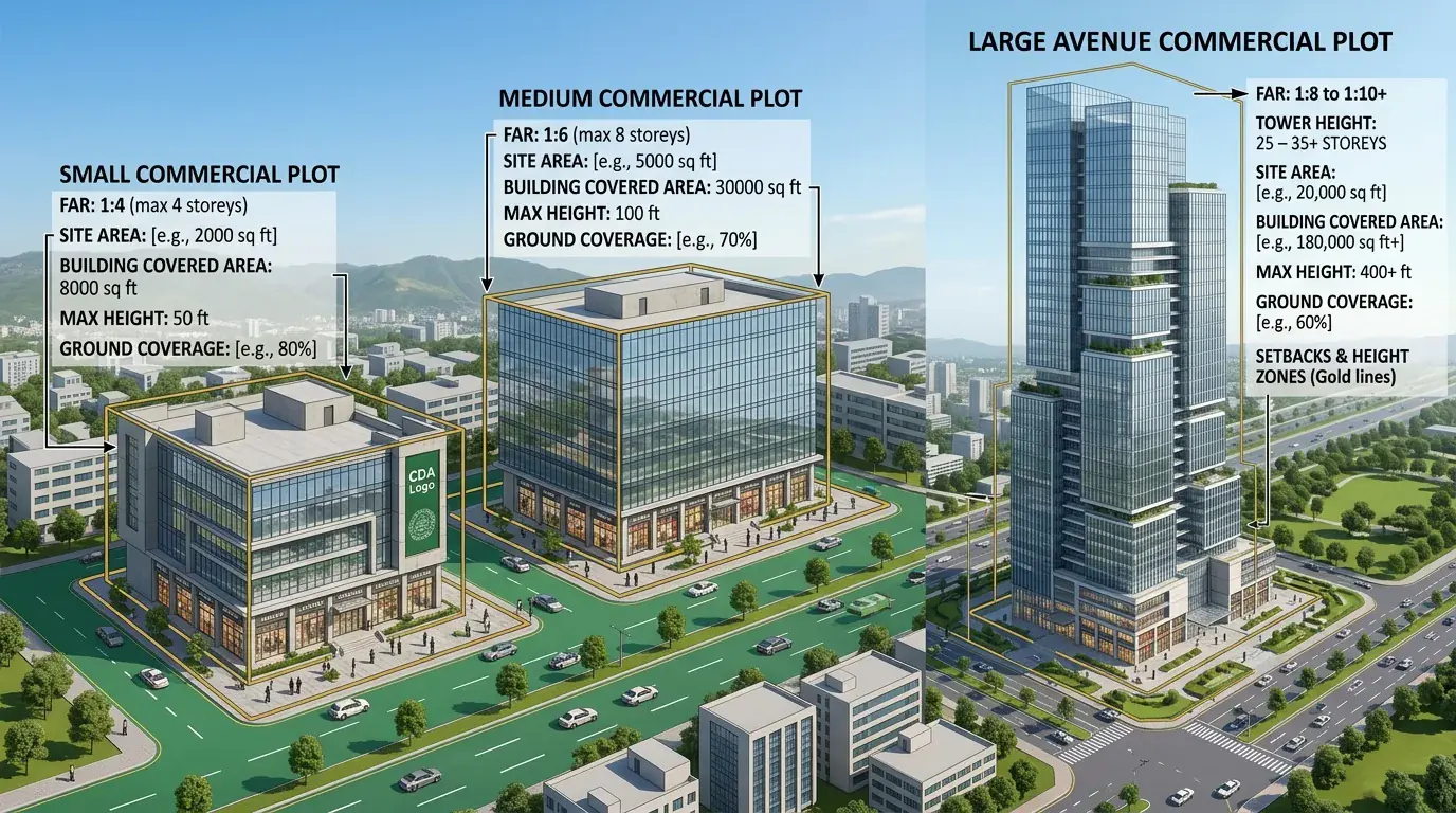 Islamabad'S Next Blue Area? Pkr 7.5 Lac Per Sq Yd Audit And Revenue Modeling Of Cda'S Rs 500 Billion G.t. Road Commercial Strip 3 Cda Commercial Plot Far Building Height Development Envelopes From Small Retail To Avenue High-Rise