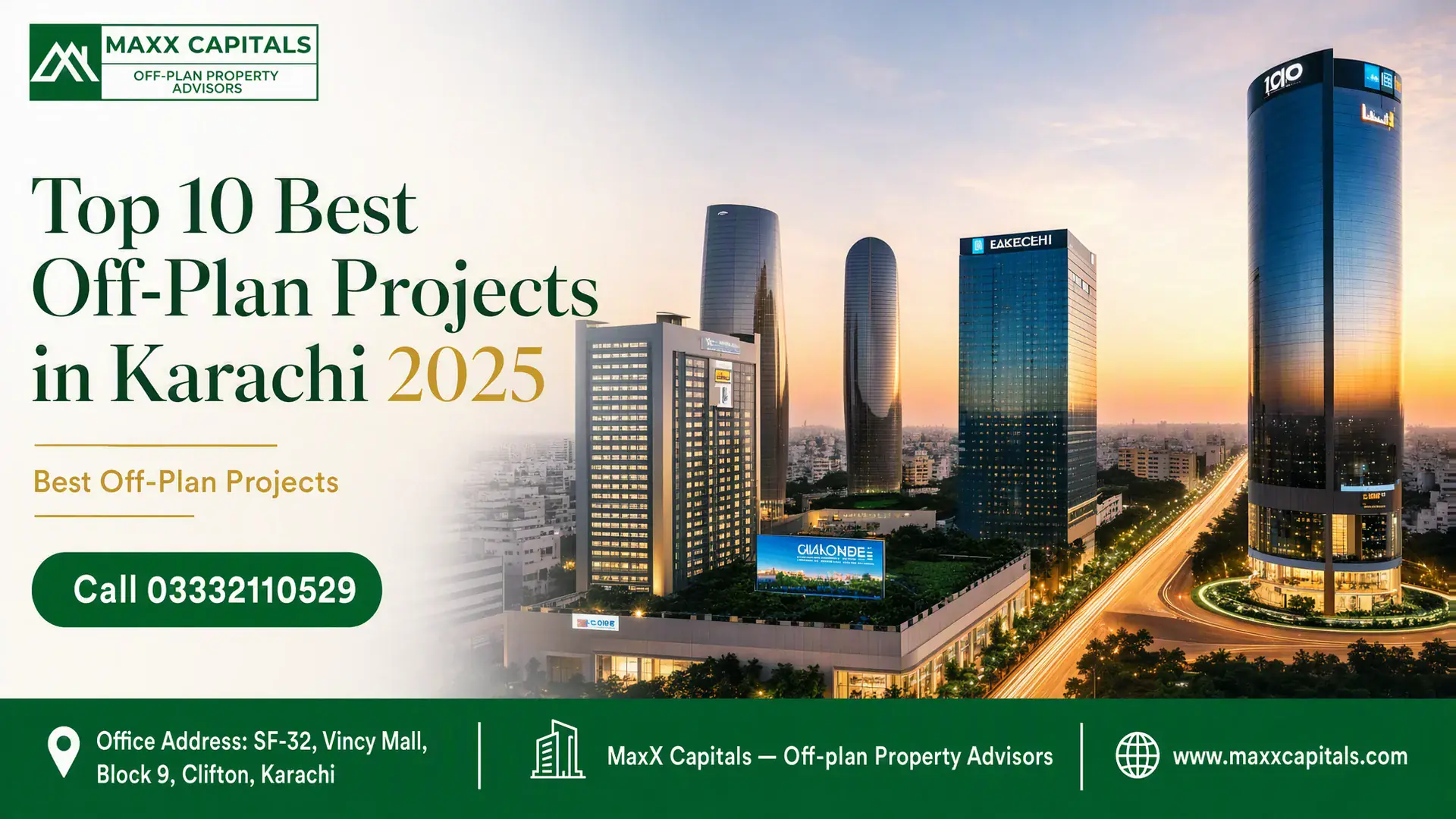Modern Architectural Skyline With Futuristic Skyscrapers Showcasing The Best Off-Plan Projects In Karachi.
