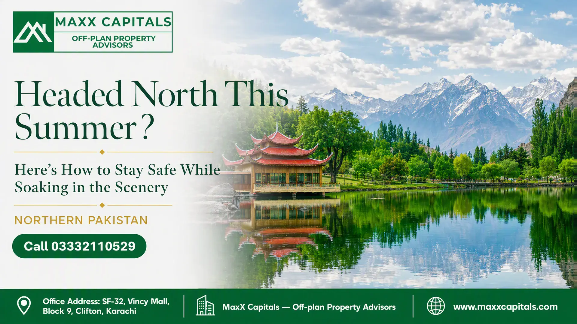 Pagoda-Style Lakeside Resort Pavilion On Calm Waters With Mountain Vistas In Northern Pakistan.