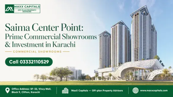 Modern Architectural Exterior Of Saima Center Point Featuring Prime Commercial Showrooms In Karachi.
