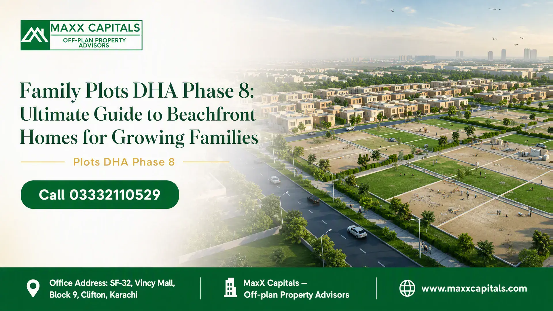 Aerial View Of Residential Plots Dha Phase 8 With Wide Paved Roads And Modern Luxury Villa Developments.