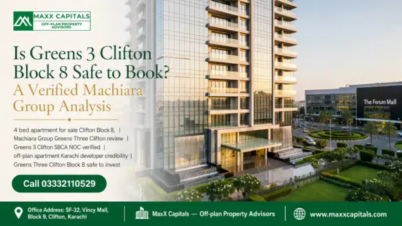 Luxury High-Rise Facade With Water Features Offering 4 Bed Apartment For Sale Clifton Block 8.
