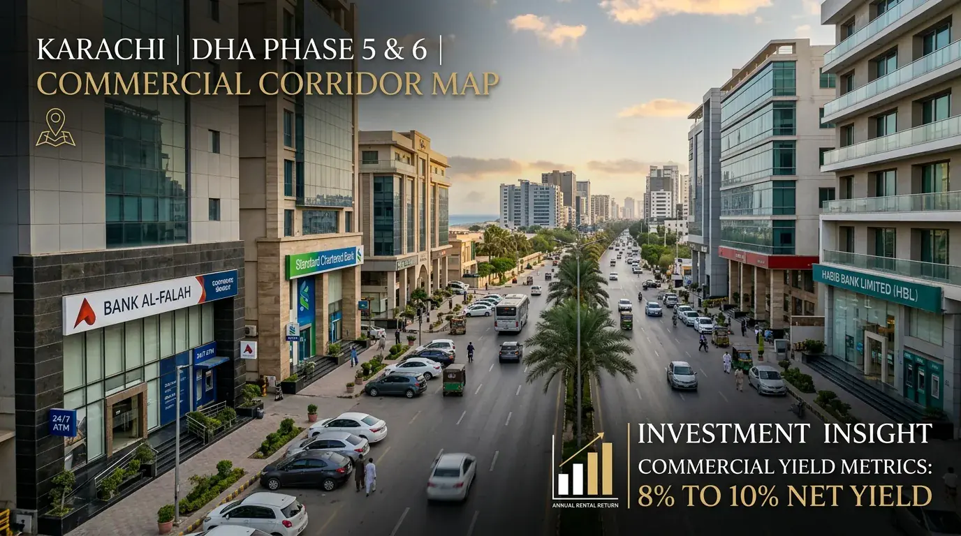 Bank Rented Property For Sale In Karachi: 2026 Commercial Yield Guide 2 Karachi Commercial Corridors Bank Rented Property Yield Comparison Map Dha And Clifton | Maxx Capitals