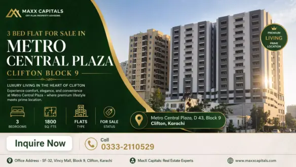 Maxx Capitals Metro Central Plaza Clifton Block 9 Exterior With Modern High-Rise Flat Buildings In Karachi