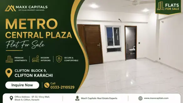MaxX Capitals: Metro Central Plaza Clifton Block 9 flat interior with white tile flooring, wooden doors, and window