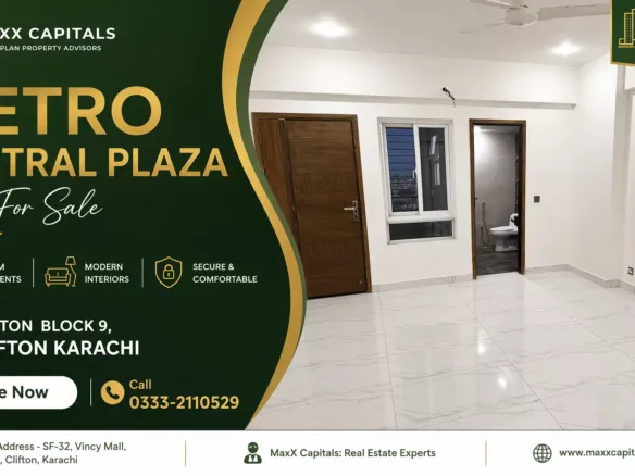 MaxX Capitals: Metro Central Plaza Clifton Block 9 flat interior with white tile flooring, wooden doors, and window