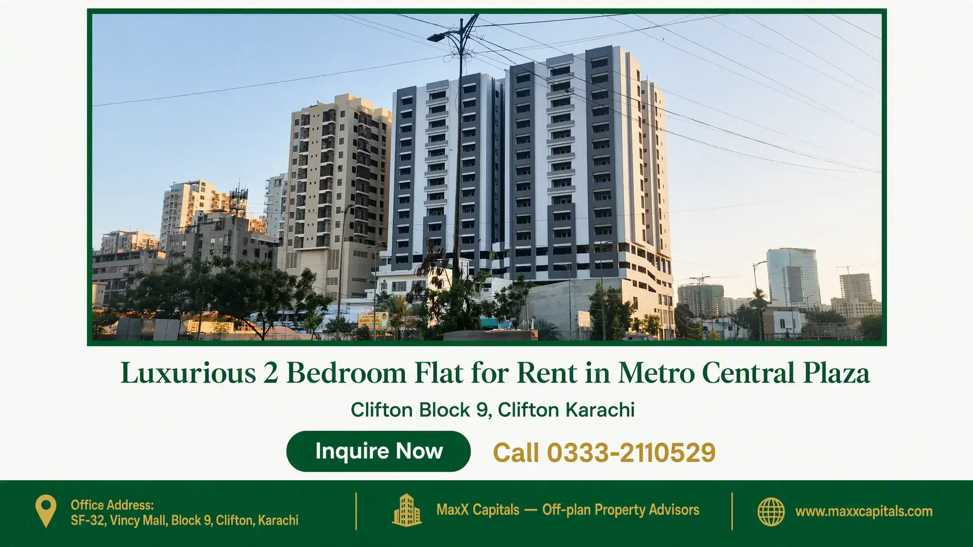 Luxurious 2 Bedroom Flat for Rent in Metro Central Plaza Metro Central Plaza flat for rent with modern high-rise towers and clean urban facade