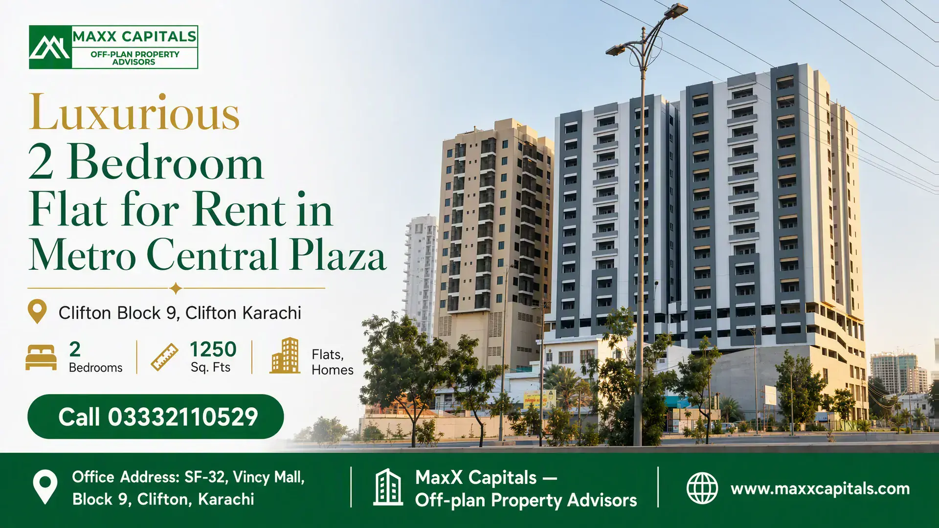 Luxurious 2 Bedroom Flat for Rent in Metro Central Plaza Flat for rent in Metro Central Plaza with modern high-rise towers and landscaped frontage