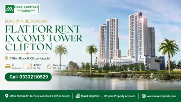 Flat For Rent In Com3 Tower Clifton Luxury High-Rise Towers With Waterfront Setting And Landscaped Podium