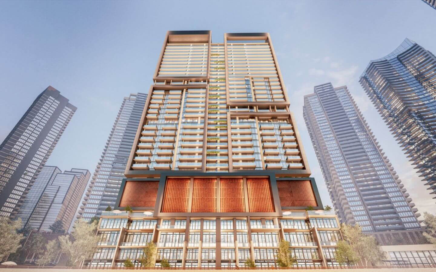 HMR Waterfront high-rise tower in DHA Phase 8 Karachi with sea-facing luxury apartments, penthouses, glass facades, balconies