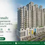 Burj Al Jinnah High-Rise Facade With Balconies, Rooftop Terraces, And Ground-Floor Frontage On Jinnah Avenue Karachi