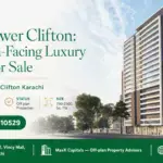 A&Amp;Z Tower Clifton, A Modern High-Rise With Glass Facades And Surrounding Greenery In Clifton Block 1, Karachi.