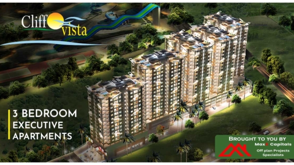 Aerial View Of Cliff Vista Apartments Showing Modern High-Rise Towers For Luxury 3-Bedroom Executive Flats Surrounded By Gree