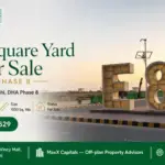 Iconic E8 Signage In Dha Phase 8 Karachi With A Landscaped Road, Palm Trees, And Clear Skies Symbolizing Premium Plots.