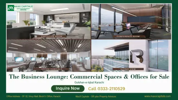 The Business Lounge executive room, conference room and office cubicles with glass facades and city views