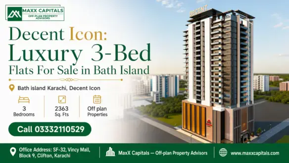 Decent Icon Luxury Residential Tower With Modern Design And Spacious 3-Bedroom Flats In Bath Island, Karachi.