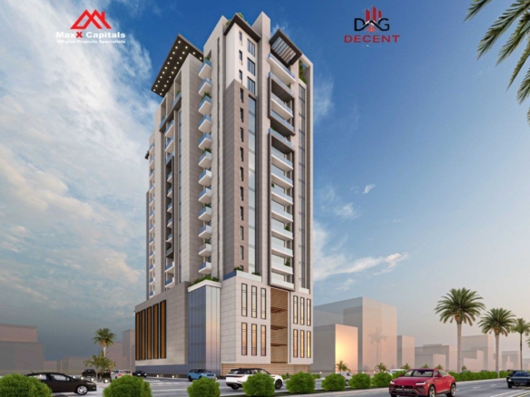 Decent Icon Luxury High-Rise With 3-Bed Flats In Bath Island, Modern Facade, Balconies, Palm Trees, Street View