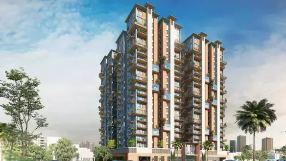 MaxX Capitals luxury Karachi flats and duplex tower exterior with balconies and landscaped frontage