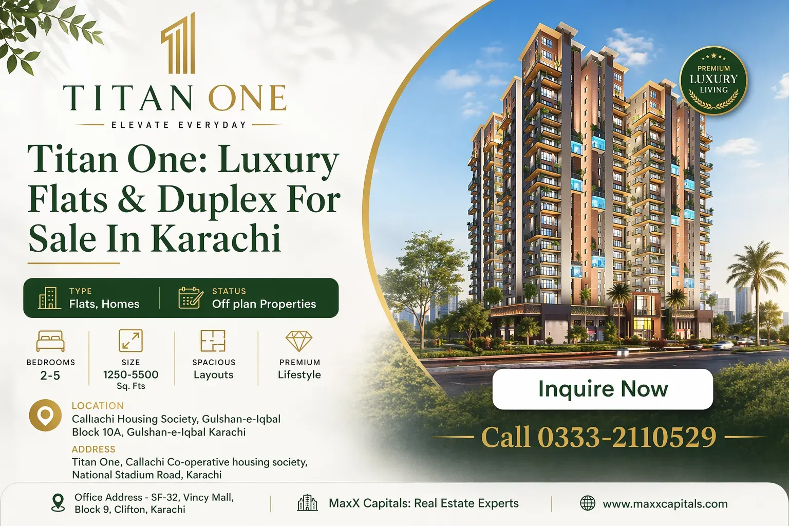 post-20145-titan-one-luxury-flats-duplex-for-sale-in-karachi Titan One luxury flats and duplex tower in Karachi, shown by MaxX Capitals