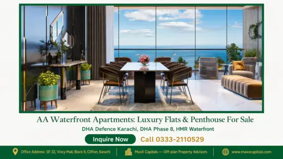 Modern dining area with a marble table, leather chairs, floor-to-ceiling windows, ocean view, and elegant decor at AA Waterfr