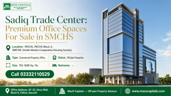Modern Glass-Fronted Sadiq Trade Center In Smchs, Featuring Contemporary Architecture And Multiple Floors Of Premium Offices.