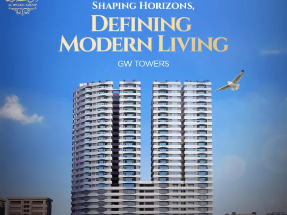 Twin Modern Gw Tower Block 2 High-Rises In Clifton With Curved White Facades, Glass Windows, Palm Trees, And Blue Sky