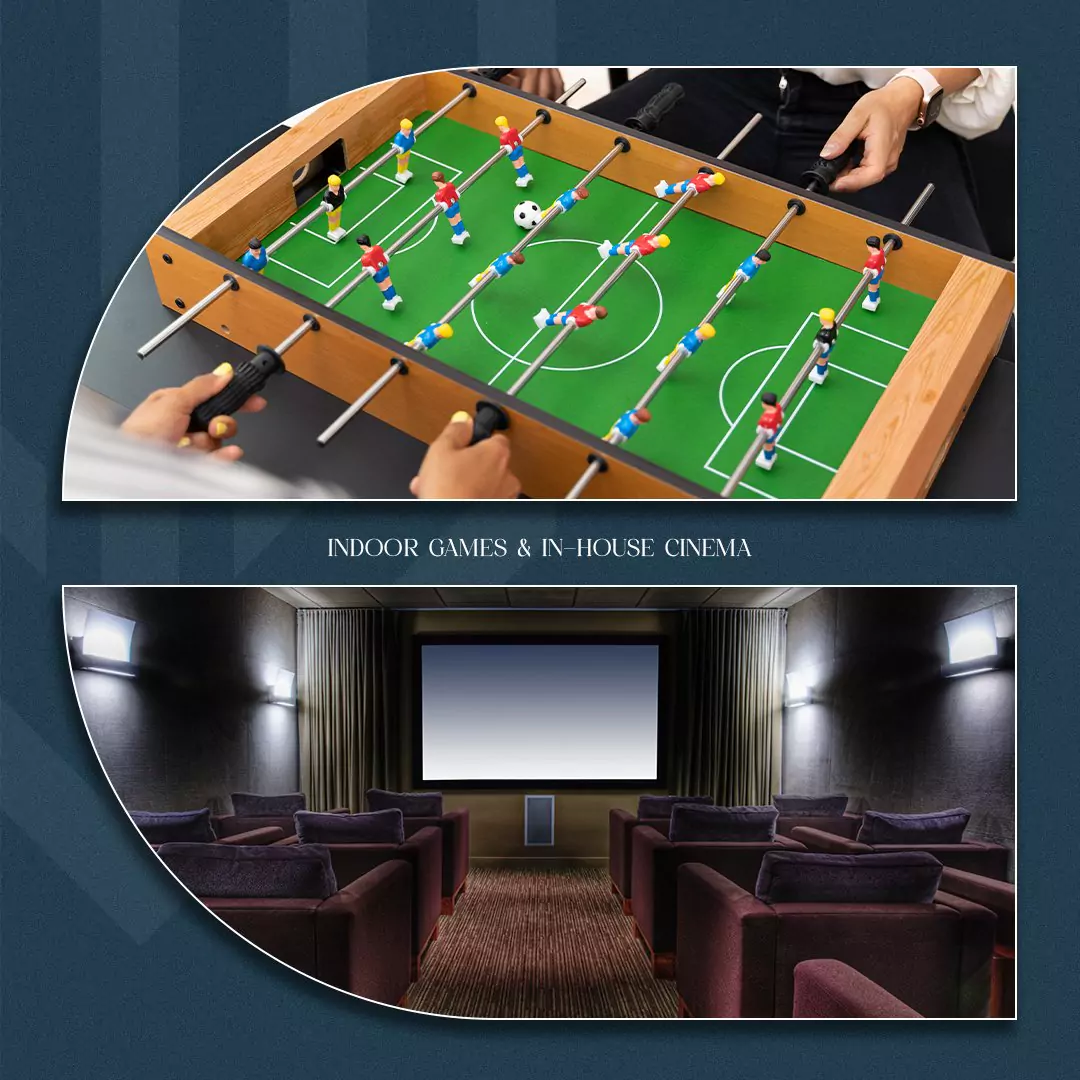 GW Tower Luxury Apartments for Sale in Block 2 Clifton Karachi (3) Foosball table with players and in-house cinema room with plush seats projector screen at GW Tower Block 2 Clifton