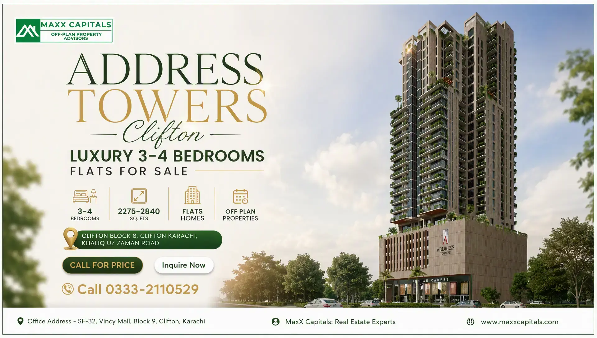 Address Towers Clifton: Luxury 3-4 Bedrooms Flats For Sale Address Towers Clifton high-rise with landscaped podium and modern residential tower facade