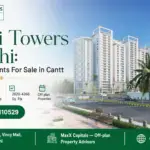 Modern High-Rise Luxury Apartments At Askari Towers Karachi In A Landscaped Environment With Palm Trees And Parking Area.