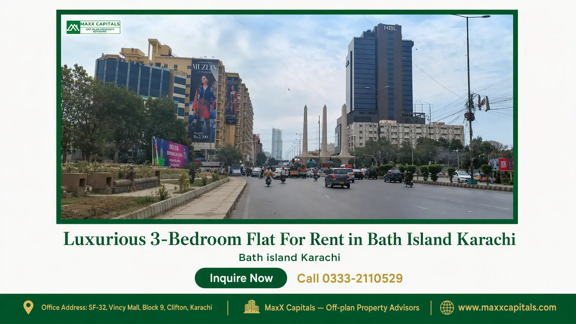 Luxurious 3-Bedroom Flat For Rent in Bath Island Karachi Luxurious 3-bedroom flat located in Bath Island Karachi with nearby commercial landmarks, modern infrastructure, and lush gre