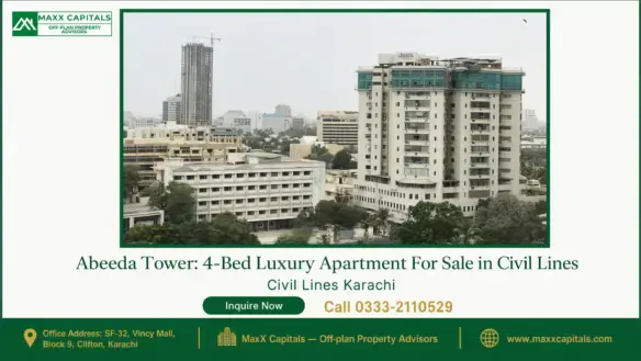 Abeeda Tower in Civil Lines Karachi, a modern multi-story residential building surrounded by greenery and urban architecture.