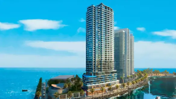H&Amp;S Residence In Dha Phase 8: Modern High-Rise Towers With Glass Facades Overlooking Sea, Palm-Lined Promenade And Waterfront