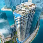 Aerial View Of H&Amp;S Residence Karachi Modern High-Rise Tower In Dha Phase 8 With Rooftop Infinity Pool And Seafront
