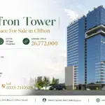 Maxx Capitals Aa Saffron Tower Office Building Render In Clifton Karachi, With Blue Glass Facade And Podium