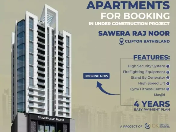 Modern High-Rise Sawera Raj Noor Luxury 3-Bed Apartments In Bath Island Under Construction, With Gym, Masjid, Security, And G