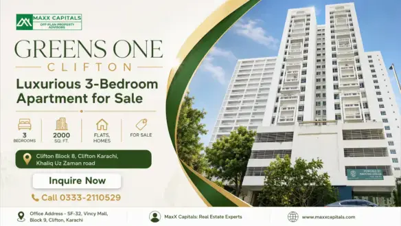 Greens One Clifton High-Rise Towers In Clifton Karachi With Modern White Facade And Balconies