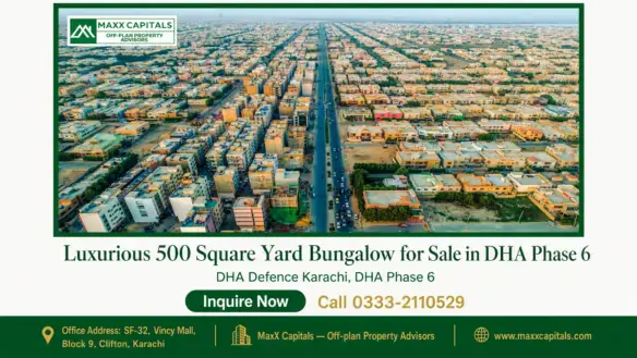 Aerial view of DHA Phase 6 showcasing luxury bungalows, organized streets, and premium urban planning.