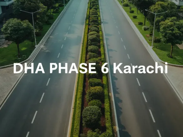 Wide Tree-Lined Boulevard With Manicured Hedges And Dha Phase 6 Karachi Signage In Luxurious Residential Area