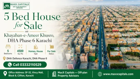 Aerial View Of Khayaban-E-Ameer Khusro In Dha Phase 6 Karachi With Surrounding Luxury Homes And Green Landscaping.