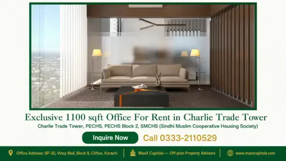 Modern 1100 sqft office space with floor-to-ceiling windows, contemporary furniture, and wooden accents in Charlie Trade Towe