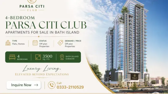 Maxx Capitals Rendering Of Parsa Citi Club 4-Bedroom Apartments In Bath Island, Karachi High-Rise