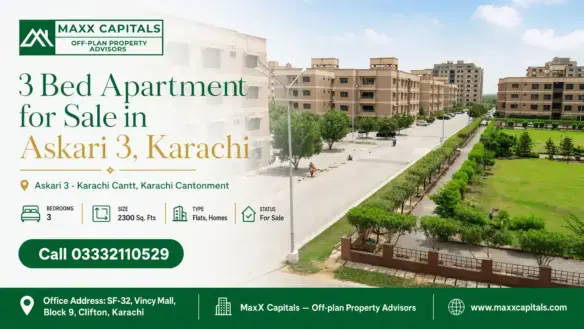 Well-Maintained Residential Buildings With Lush Green Landscaping In Askari 3 Karachi, Featuring A Flat For Sale.