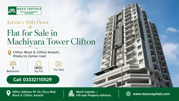 10Th-Floor Luxury Flat In Machiyara Tower With Modern Facade, Balconies, And Clifton Skyline View.